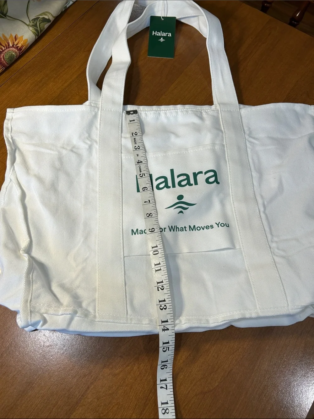 HALARA White Canvas Tote with Green Logo